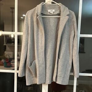 Magaschoni Light Gray Women's Cardigan Open Front 2 front pocket cotton/wool/pol